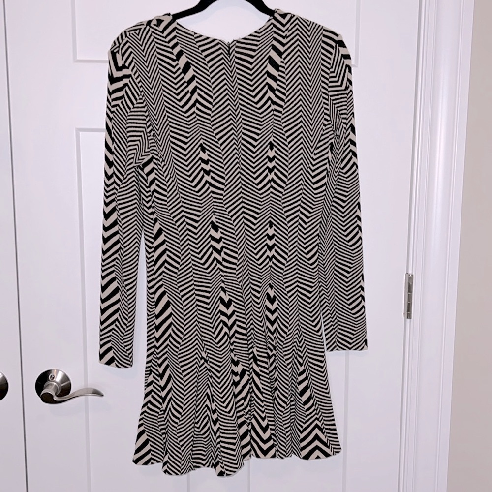 Nicole Miller Artelier Chevron Printed Long Sleeve Fit & Flare Dress - Picture 3 of 6